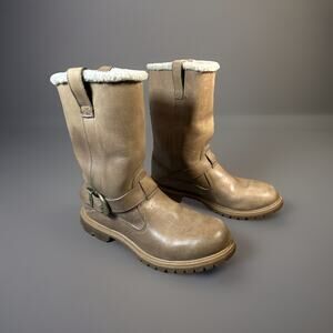 Timberland Women's Nellie Taupe Leather Fleece Lined Slip on Winter Boots 9M